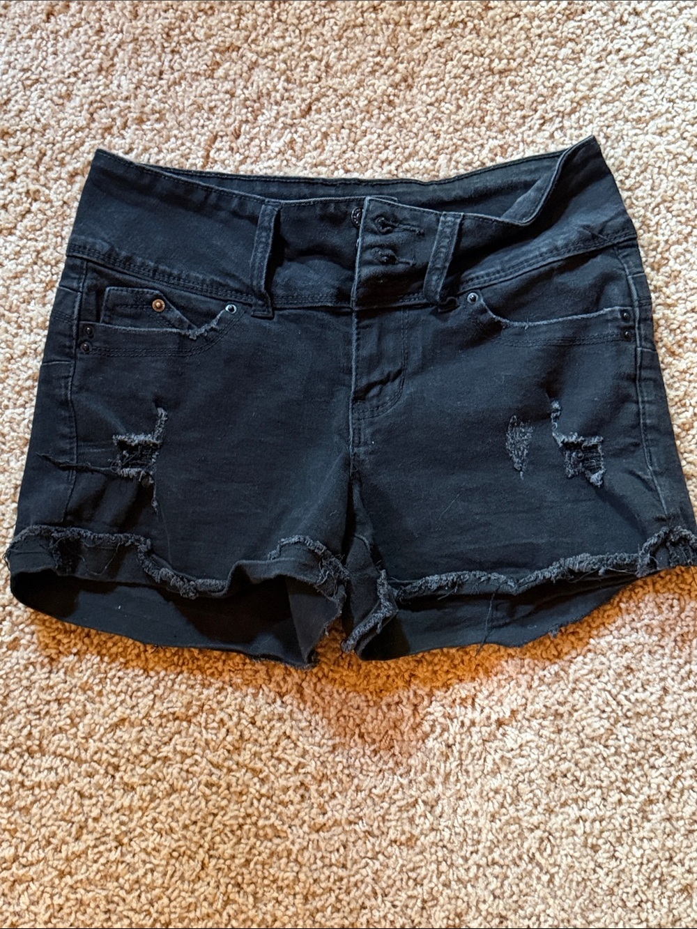 YMI Black Distressed Denim Frayed Hem Shorts